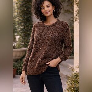 LOFT Metallic Brown & Copper Fuzzy Eyelash Crewneck Sweater - Lg - UEC